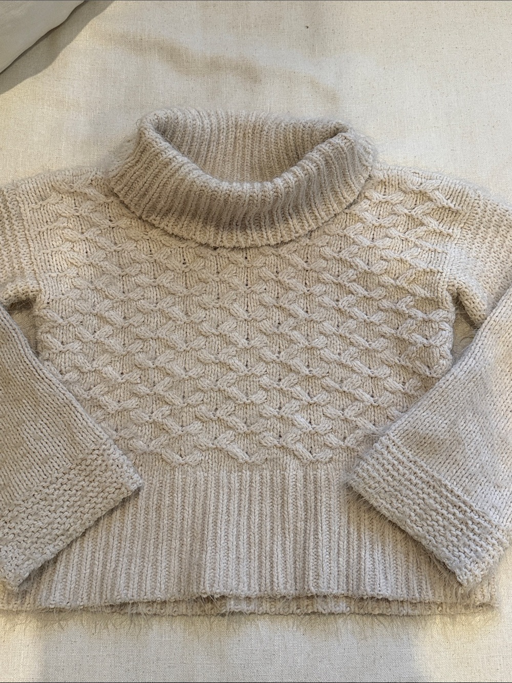 Women's Cream Cable Turtleneck Sweater